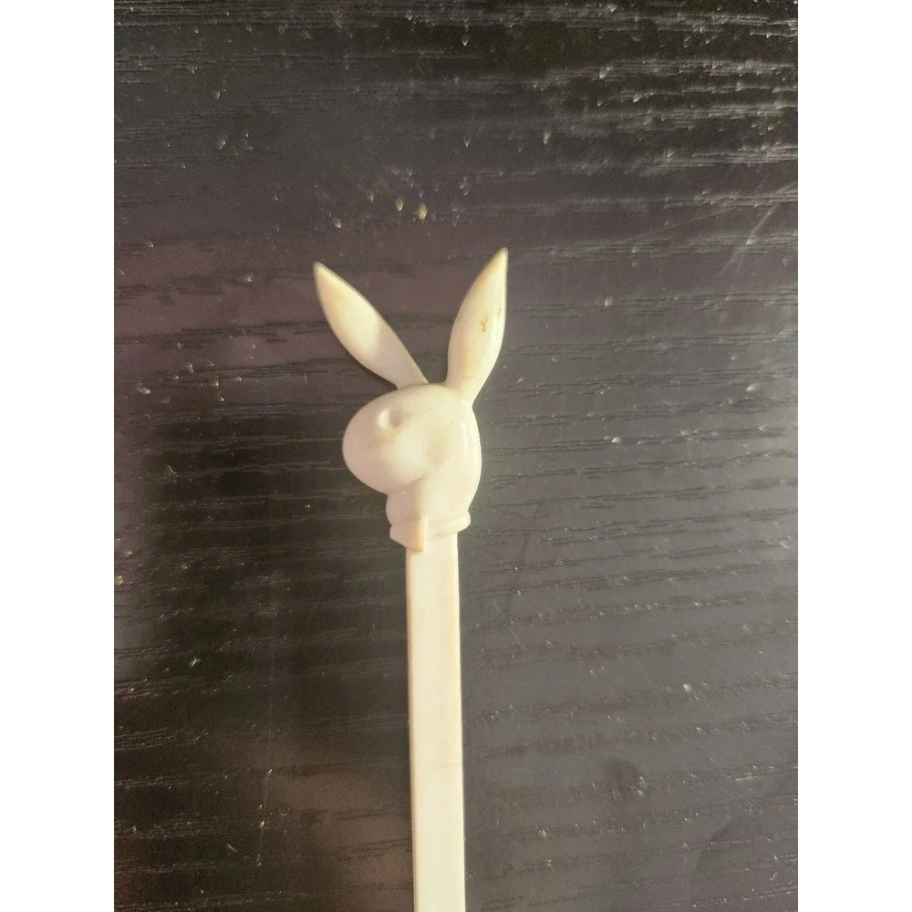 Playboy Bunny Logo Swizzle Stir Stick Vintage Plastic Barware Off White 7.5 inch